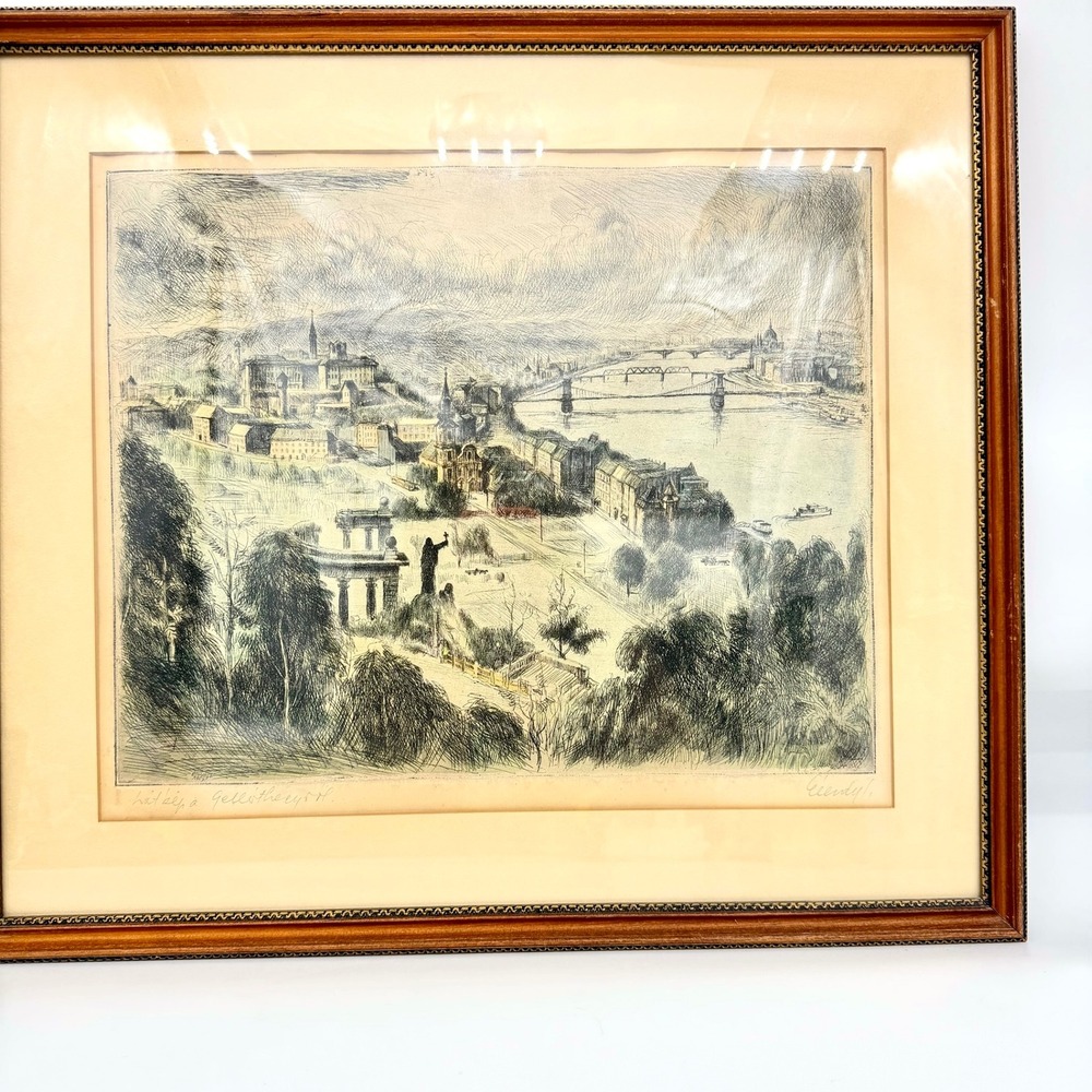 Istvan Elesdy Etching Budapest Cityscape 1957 Signed Custom Framed Fine Art